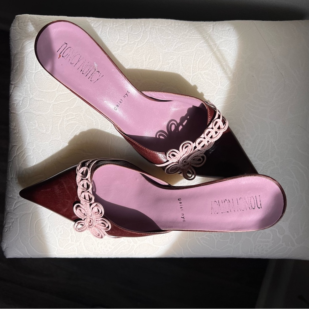 Vera Cuoio Shoes Nancy Nancy Geist NYC Sling-backs Kitten Heel Maroon